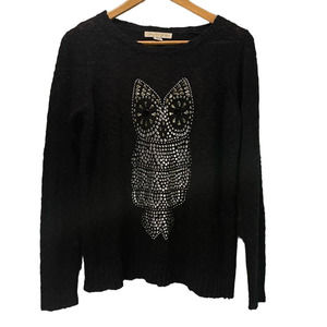 Love by Design Black Owl Sweater Gold Silver Metallic Size M